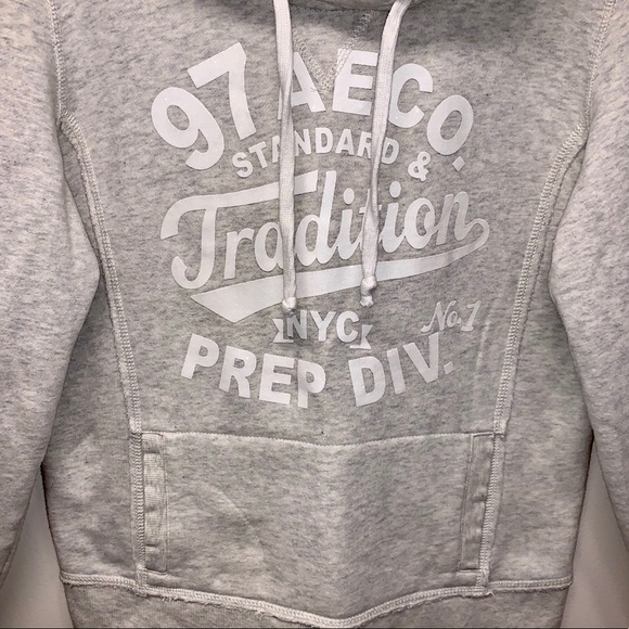 AEO Heather Gray Hoodie With Raw Edge Seems - Picture 5 of 9